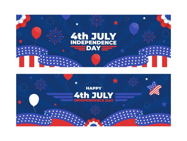 Platte 4 juli horizontale banners met ballonnen