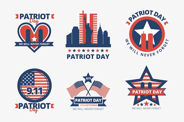 Gratis vector platte 9.11 patriot dag badges collectie