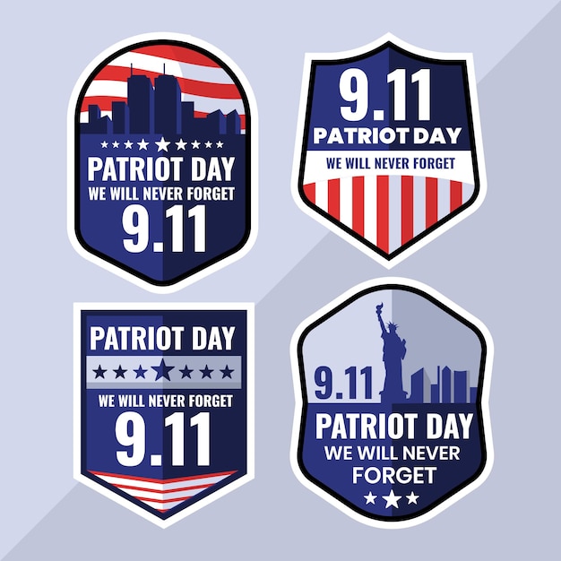 Gratis vector platte 9.11 patriot dag badges collectie