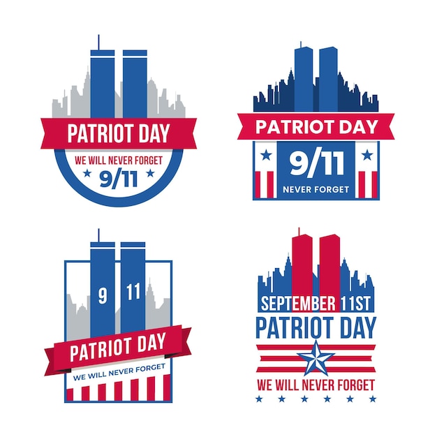 Gratis vector platte 9.11 patriot dag badges collectie