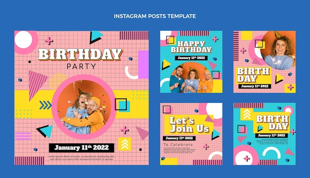 Gratis vector platte 90s nostalgische verjaardag instagram post