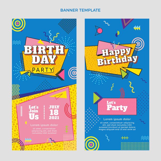 Platte 90s nostalgische verjaardag verticale banners