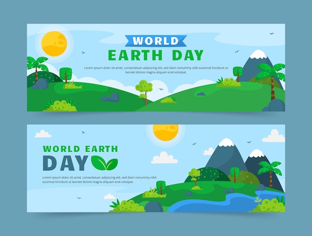 Gratis vector platte aarde dag horizontale banners pack