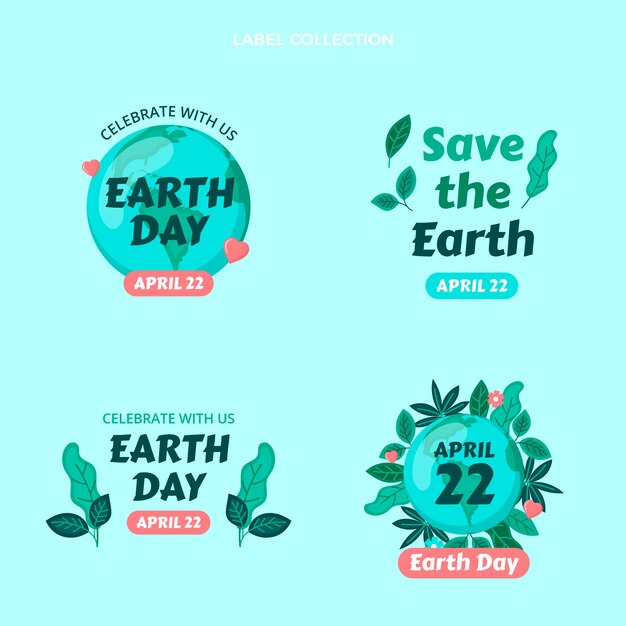 Gratis vector platte aarde dag labels collectie