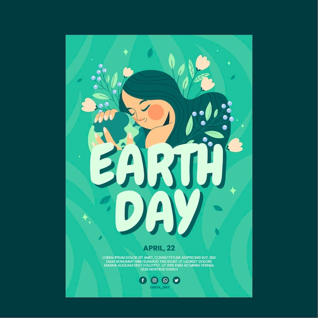 Gratis vector platte aarde dag verticale poster sjabloon