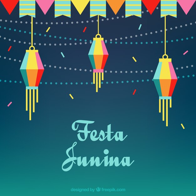 Platte achtergrond met kransen en lantaarns voor festa junina