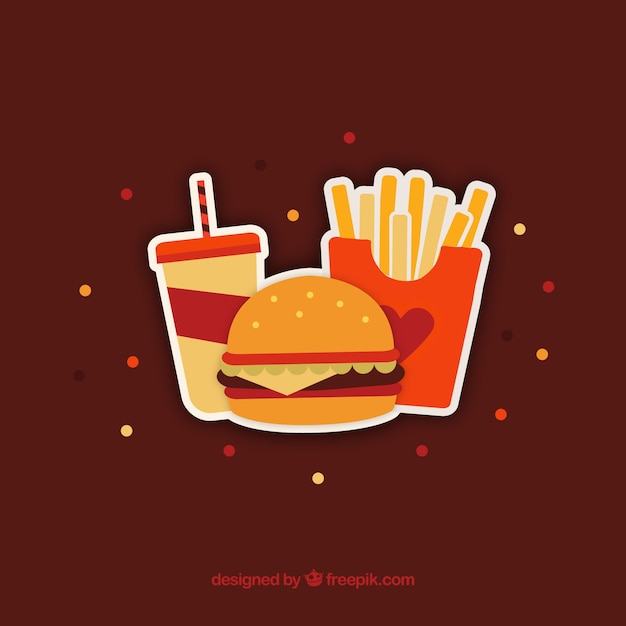 Gratis vector platte achtergrond van gekleurde fastfood menu