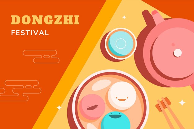 Platte achtergrond voor chinees dongzhi-festival met tang yuan en theepot