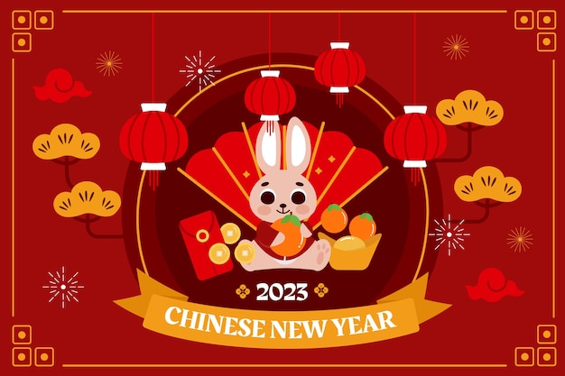 Gratis vector platte achtergrond voor chinees nieuwjaarsviering