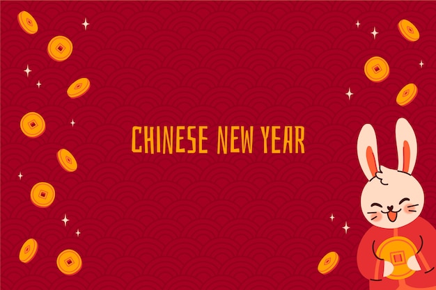 Gratis vector platte achtergrond voor chinees nieuwjaarsviering