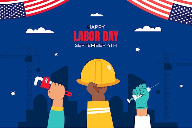 Gratis vector platte achtergrond voor de amerikaanse labor day viering