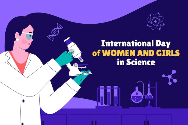 Platte achtergrond voor de internationale dag van vrouwen en meisjes in de wetenschap