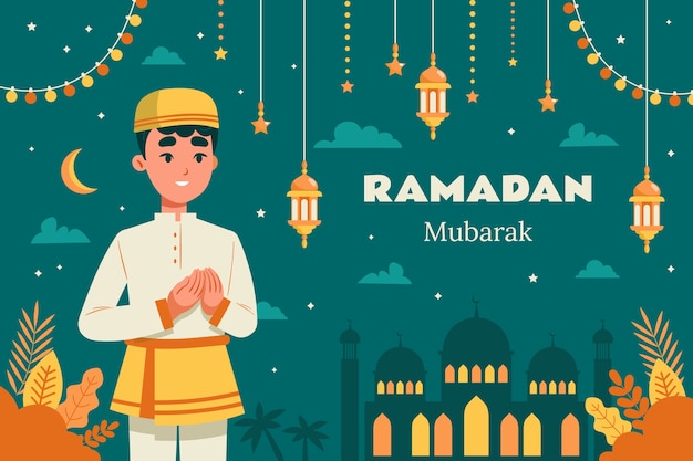 Gratis vector platte achtergrond voor de islamitische ramadan viering.