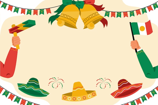 Gratis vector platte achtergrond voor de viering van de onafhankelijkheid van mexico
