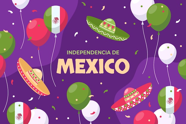 Gratis vector platte achtergrond voor de viering van de onafhankelijkheid van mexico