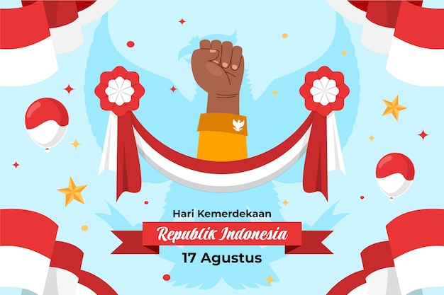 Gratis vector platte achtergrond voor de viering van de onafhankelijkheidsdag van indonesië