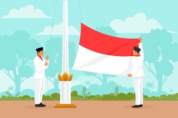 Gratis vector platte achtergrond voor de viering van de onafhankelijkheidsdag van indonesië