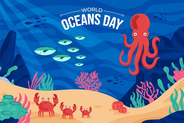 Platte achtergrond voor de viering van de wereld oceanen dag