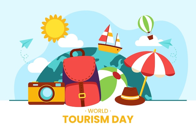 Platte achtergrond voor de viering van de wereldtoerismedag