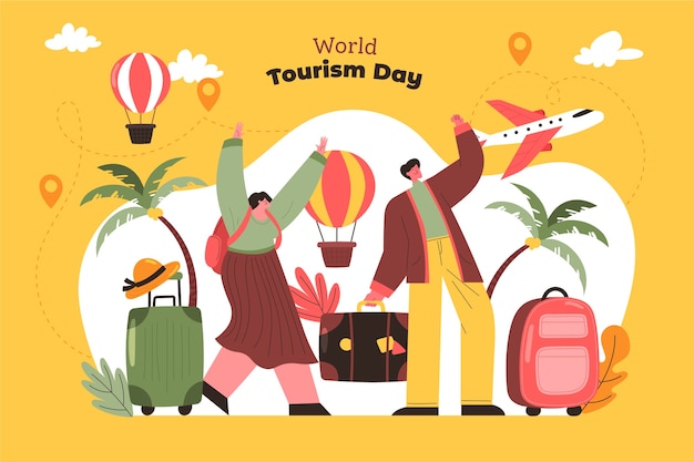 Platte achtergrond voor de viering van de wereldtoerismedag