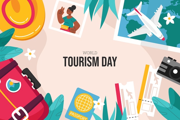 Gratis vector platte achtergrond voor de viering van de wereldtoerismedag
