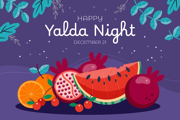 Gratis vector platte achtergrond voor de viering van de yalda-nacht