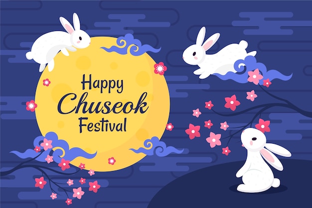 Gratis vector platte achtergrond voor de zuid-koreaanse chuseok festivalviering