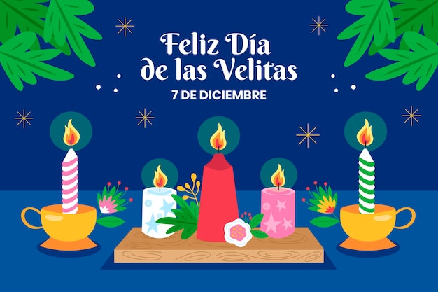 Platte achtergrond voor dia de las velitas feest met kaarsen