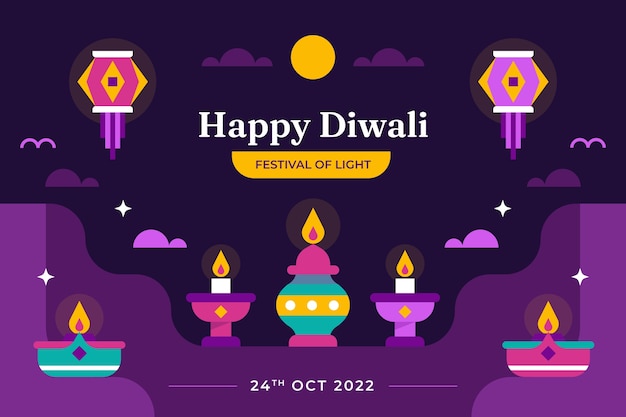 Gratis vector platte achtergrond voor diwali-festivalviering