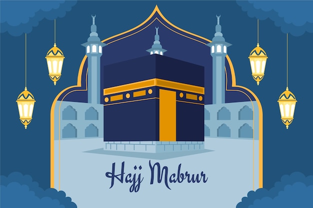 Gratis vector platte achtergrond voor hadj religieuze bedevaart