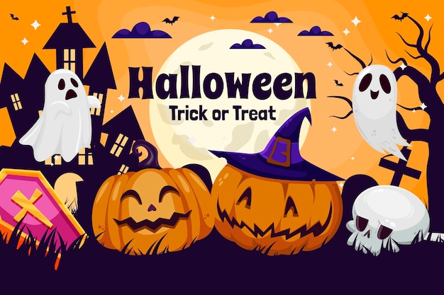 Gratis vector platte achtergrond voor halloween-feest