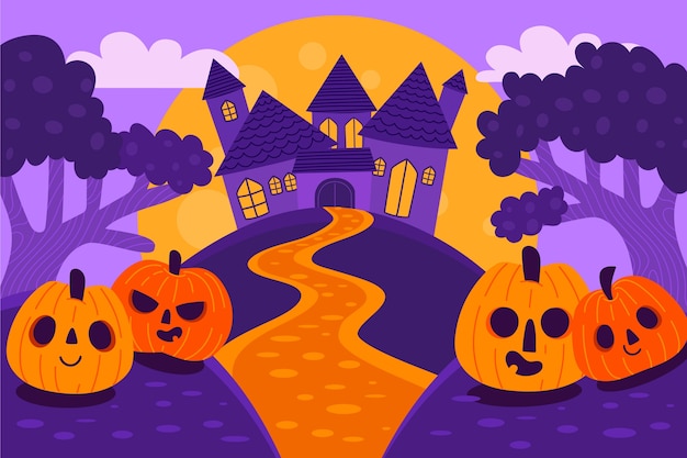 Gratis vector platte achtergrond voor halloween-feest