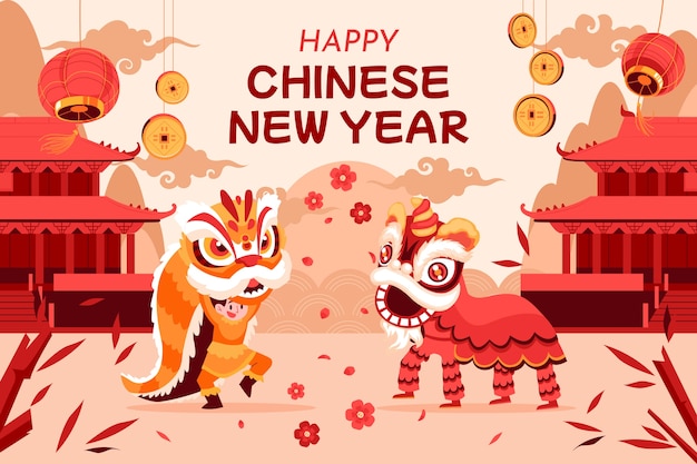 Gratis vector platte achtergrond voor het chinese nieuwjaarsfeest