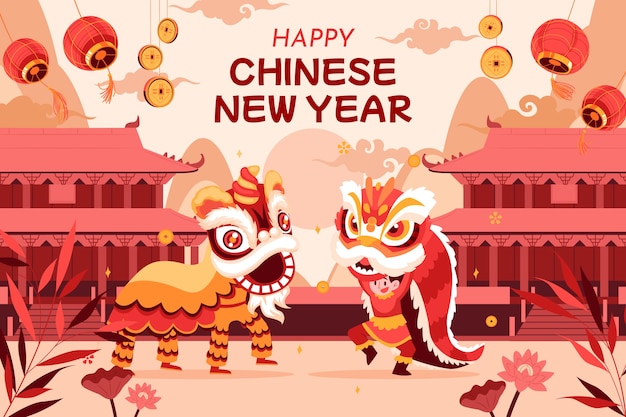 Gratis vector platte achtergrond voor het chinese nieuwjaarsfeest