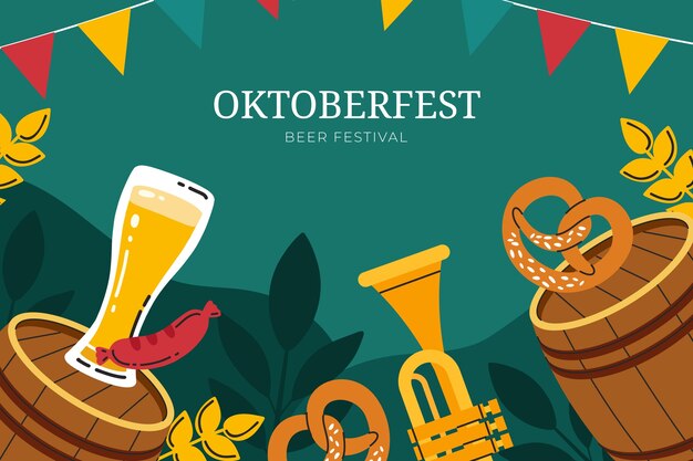 Gratis vector platte achtergrond voor het oktoberfest bierfestival