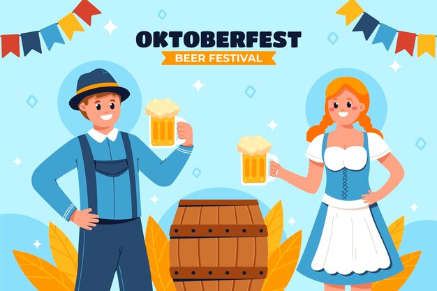 Gratis vector platte achtergrond voor het oktoberfest bierfestival