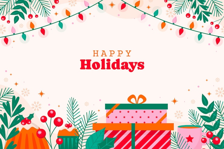 Gratis Vector platte achtergrond voor kerstviering met cadeautjes