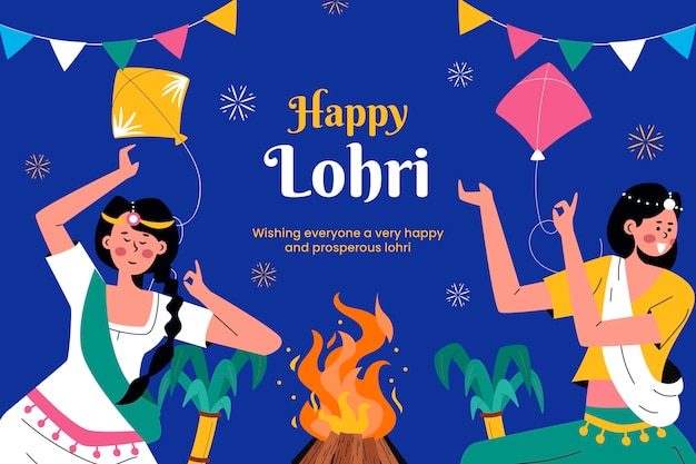 Gratis vector platte achtergrond voor lohri festival