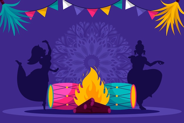 Gratis vector platte achtergrond voor lohri festival