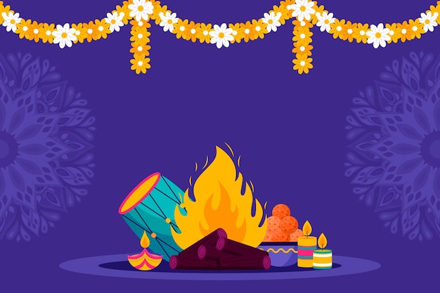 Gratis vector platte achtergrond voor lohri festival