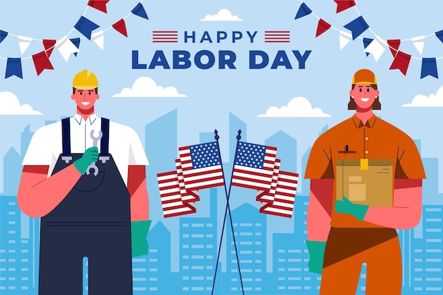 Gratis vector platte achtergrond voor ons labor day viering