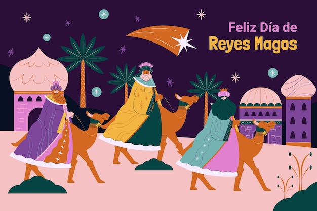 Gratis vector platte achtergrond voor reyes magos