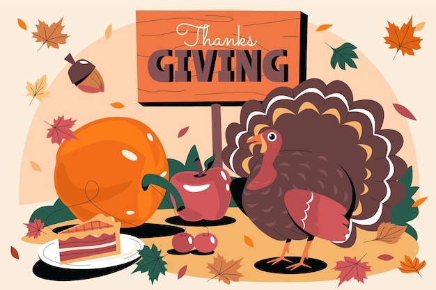 Gratis vector platte achtergrond voor thanksgiving-viering