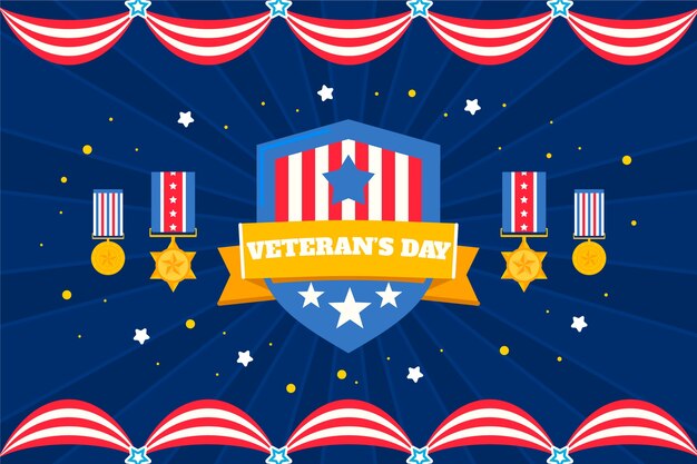 Gratis vector platte achtergrond voor usa veteranen dagvakantie