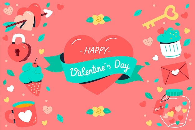 Gratis vector platte achtergrond voor valentijnsdag vakantie