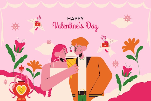 Gratis vector platte achtergrond voor valentijnsdag vakantie