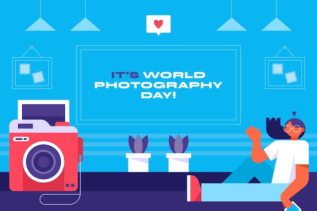 Platte achtergrond voor viering van de wereldfotografiedag