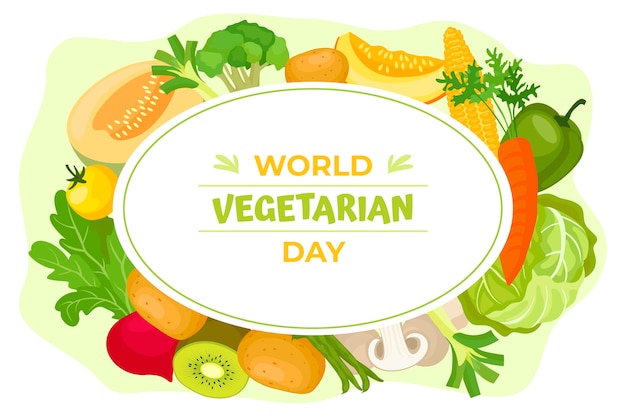 Gratis vector platte achtergrond voor wereld vegetarische dag