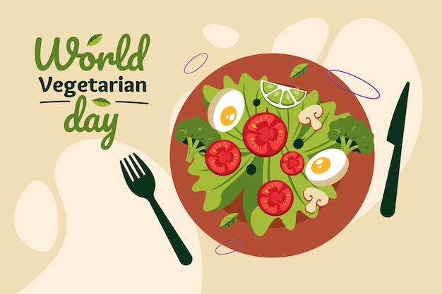 Gratis vector platte achtergrond voor wereld vegetarische dag