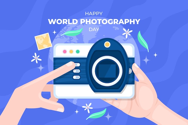 Gratis vector platte achtergrond voor wereldfotografiedag